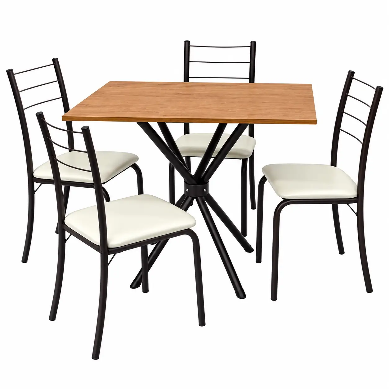 Mesa Rio Retangular Tampo Madeira 90x58cm com 4 Cadeiras Tubular Teixeira