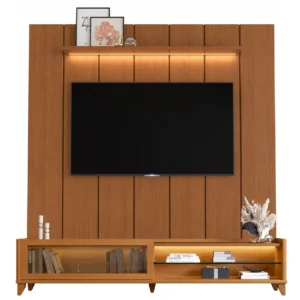 Rack Vellaro com Painel Lumi 220cm com Led para Tv Até 75 Polegadas Ripado 1 Porta de Vidro Edn