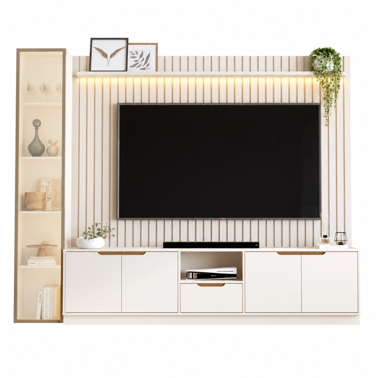 Rack com Painel Tucuma Ripado 2.3 com Prateleira 1 Torre e Led 5 Portas 1 Gaveta Jb Bechara - Imagem 4