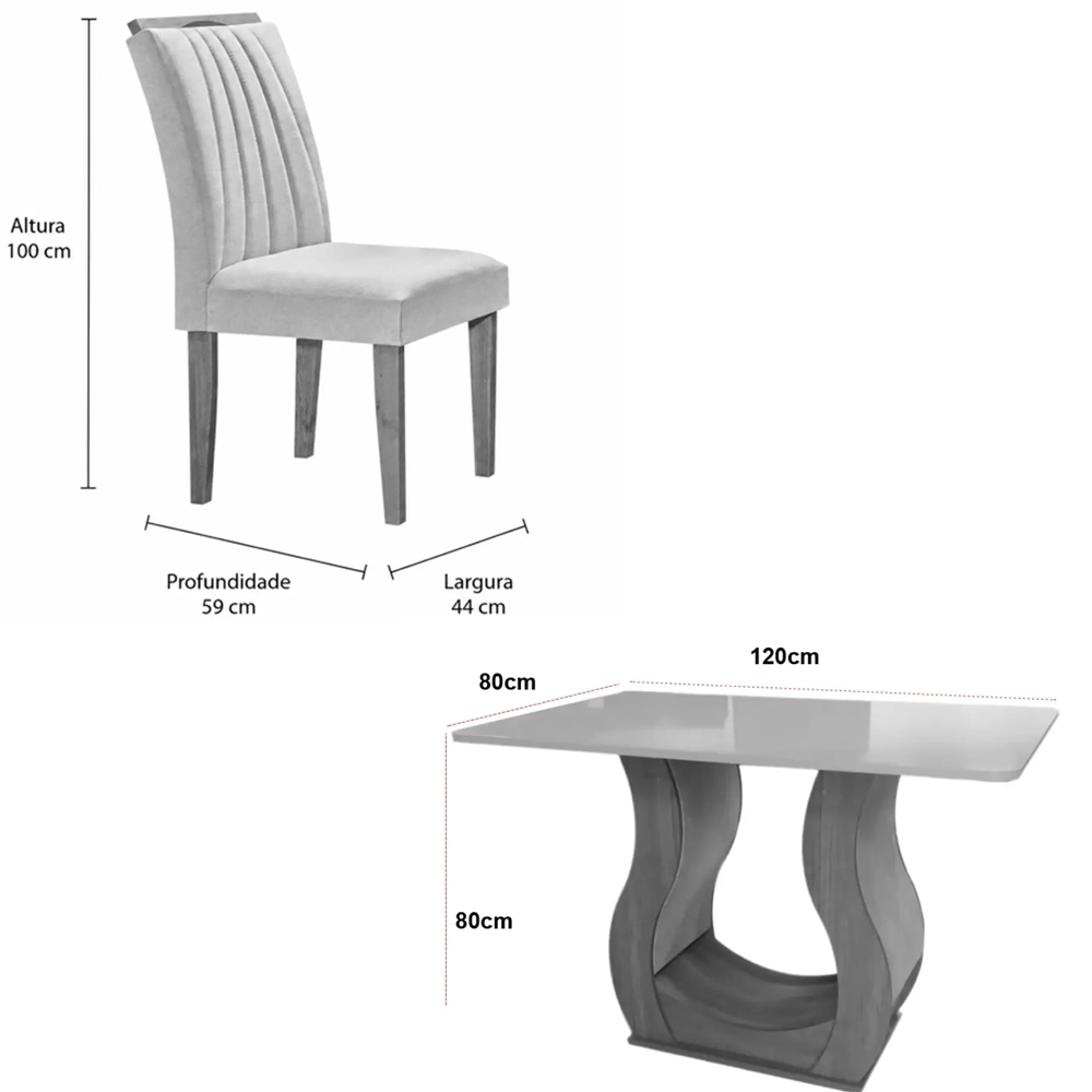 Mesa de Jantar Alpina 120x80cm com 4 Cadeiras Marselha em Veludo Viero - Imagem 2