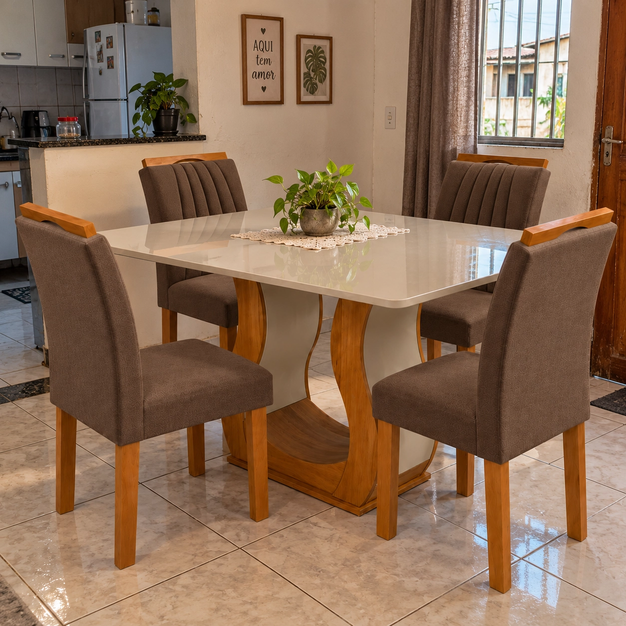 Mesa de Jantar Alpina 120x80cm com 4 Cadeiras Marselha em Veludo Viero - Imagem 3