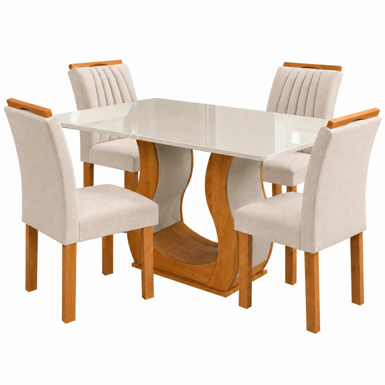 Mesa de Jantar Alpina 120x80cm com 4 Cadeiras Marselha em Veludo Viero