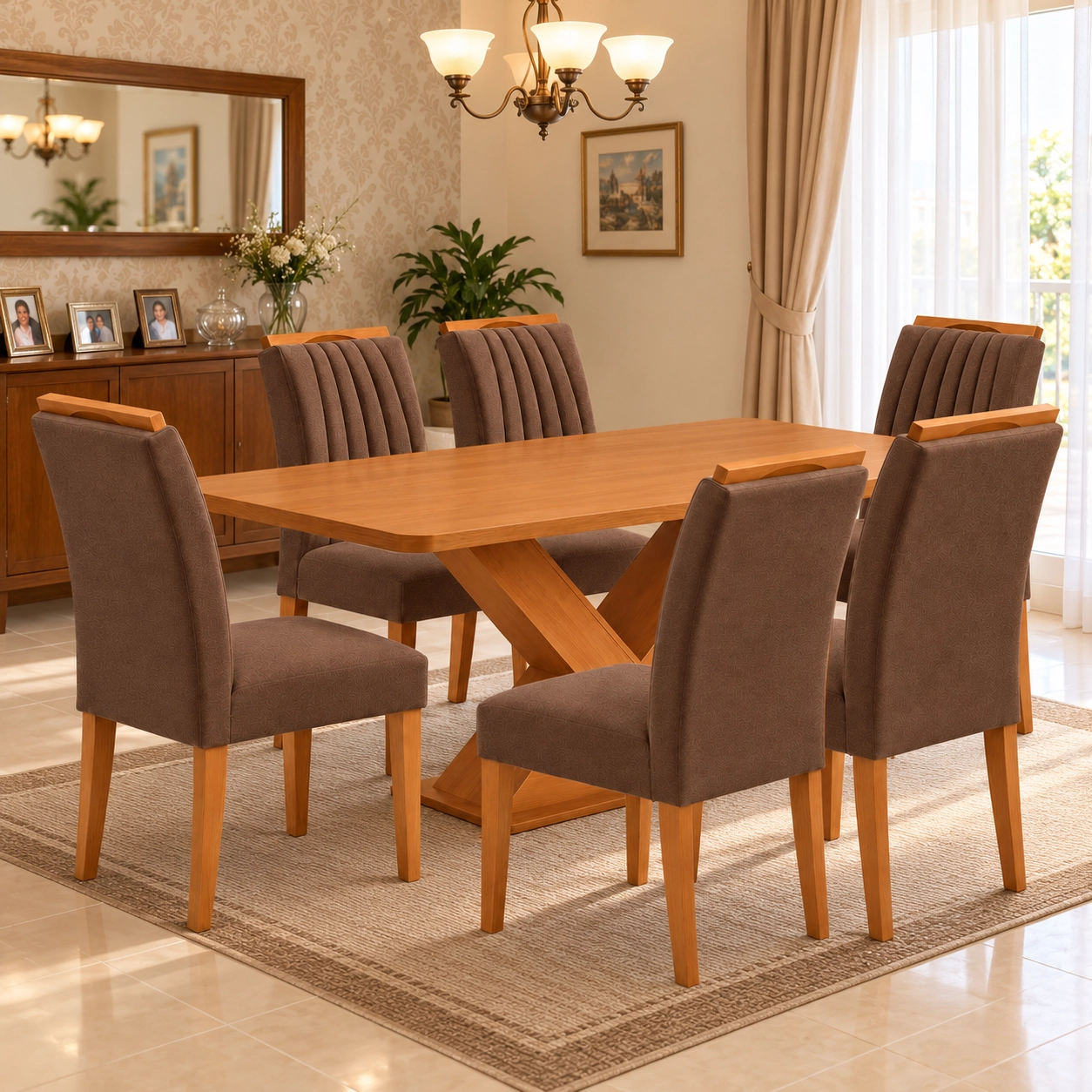 Mesa de Jantar Amora 160x90cm Sem Vidro com 6 Cadeiras Marselha em Veludo Estofadas Kappesberg - Imagem 3