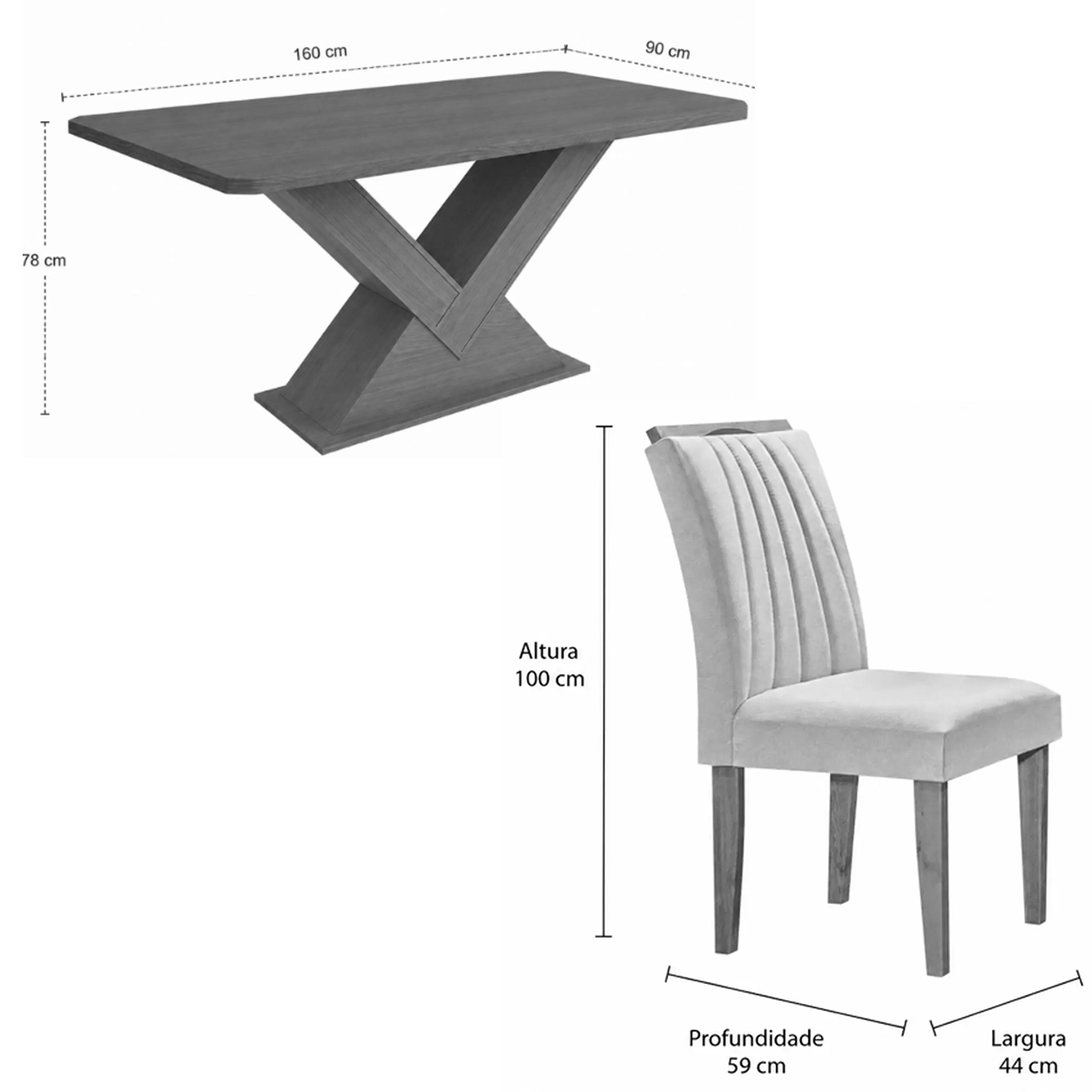 Mesa de Jantar Amora 160x90cm Sem Vidro com 6 Cadeiras Marselha em Veludo Estofadas Kappesberg - Imagem 2