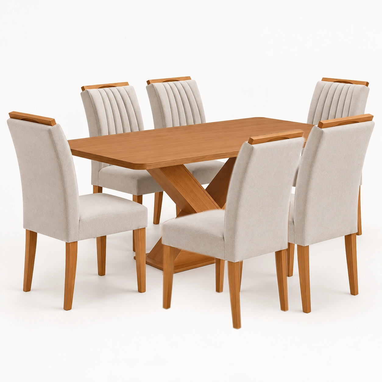 Mesa de Jantar Amora 160x90cm Sem Vidro com 6 Cadeiras Marselha em Veludo Estofadas Kappesberg