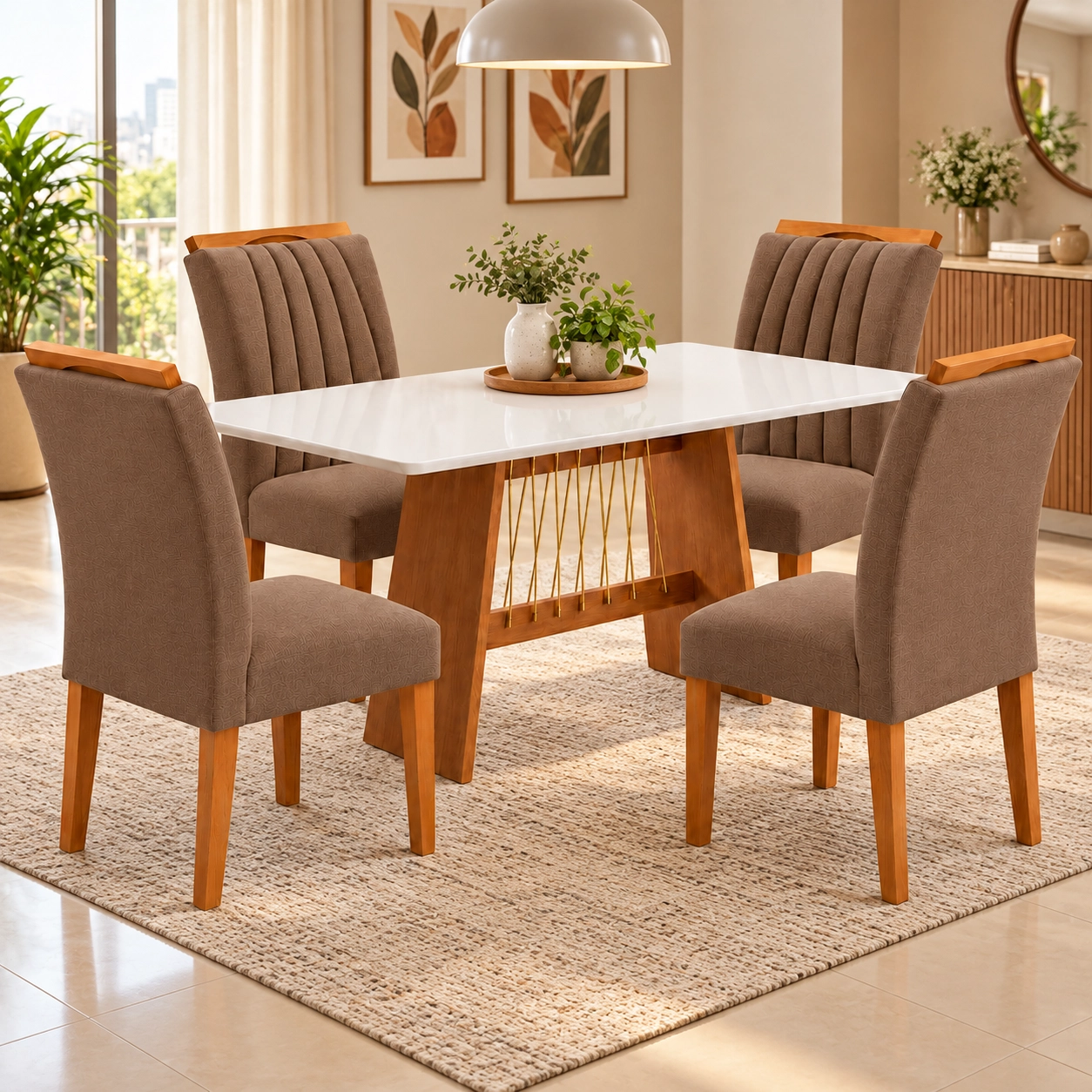 Mesa de Jantar Damiana 120x80cm com Vidro com 4 Cadeiras Marselha em Veludo Estofadas Kappesberg - Imagem 3