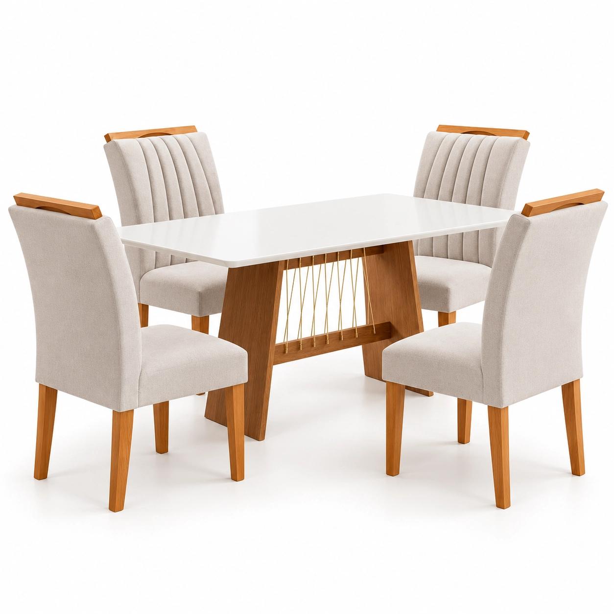 Mesa de Jantar Damiana 120x80cm com Vidro com 4 Cadeiras Marselha em Veludo Estofadas Kappesberg