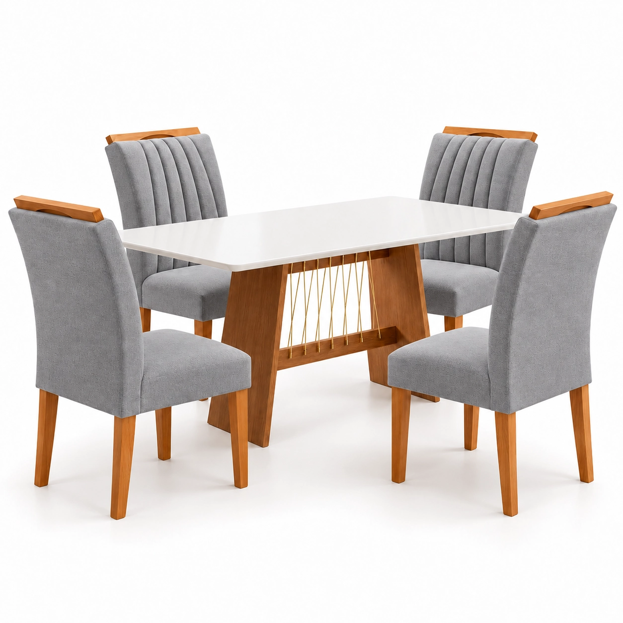 Mesa de Jantar Damiana 120x80cm com Vidro com 4 Cadeiras Marselha em Veludo Estofadas Kappesberg - Imagem 4