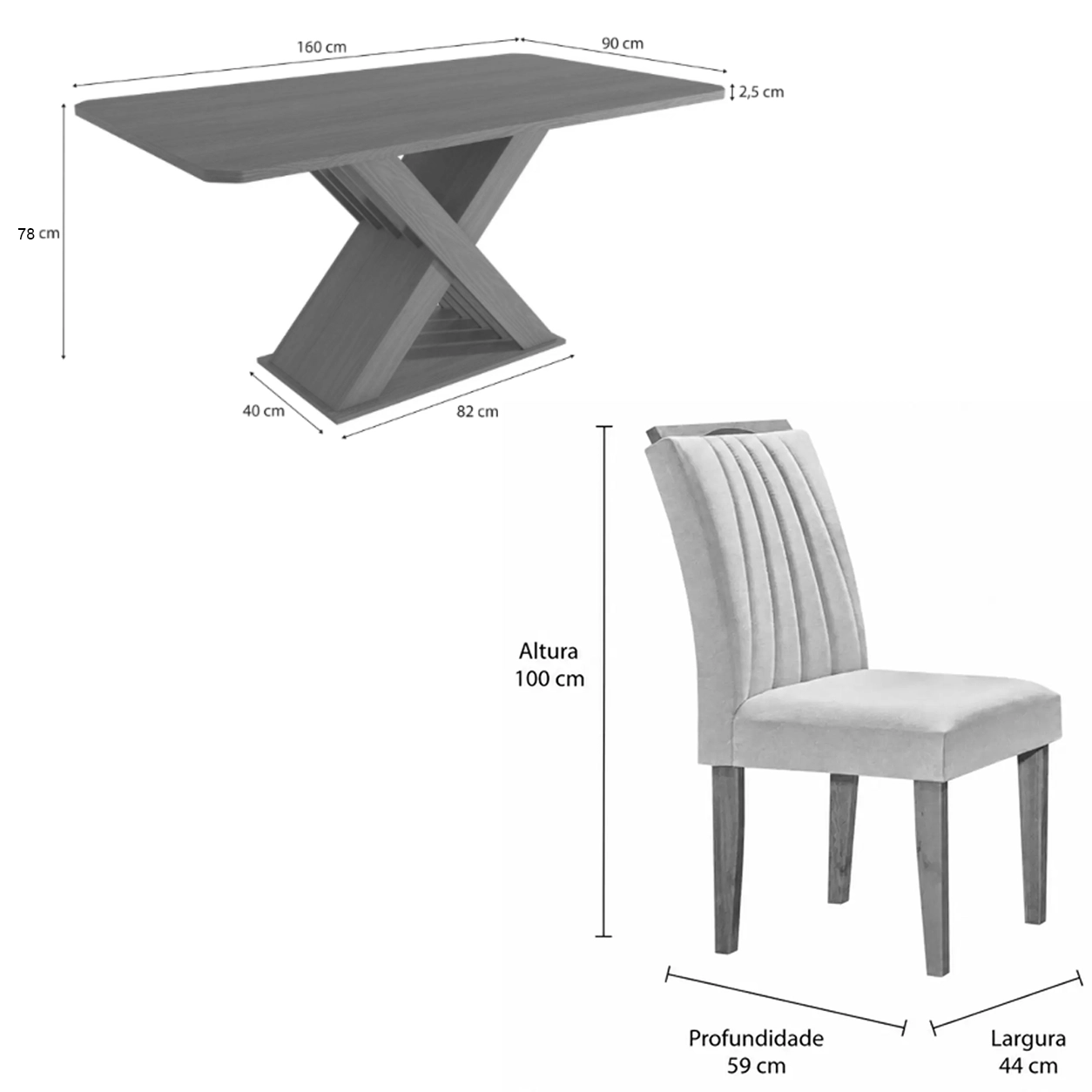 Mesa de Jantar Graviola 160x90cm Sem Vidro com 6 Cadeiras Marselha em Veludo Estofadas Kappesberg - Imagem 2