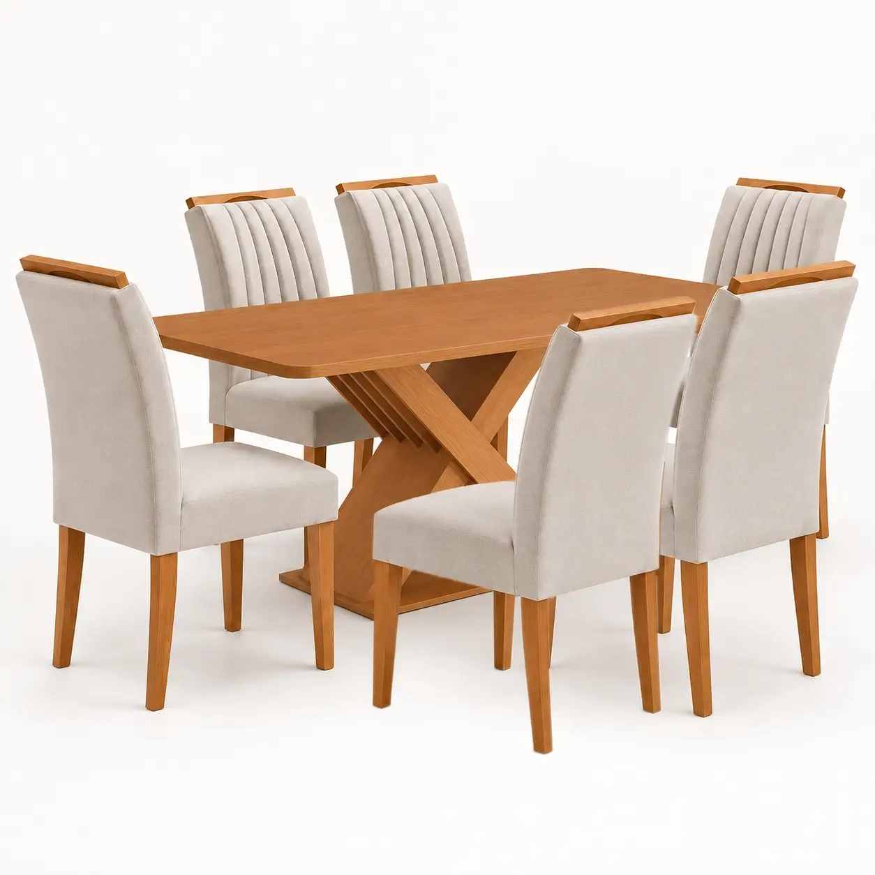 Mesa de Jantar Graviola 160x90cm Sem Vidro com 6 Cadeiras Marselha em Veludo Estofadas Kappesberg