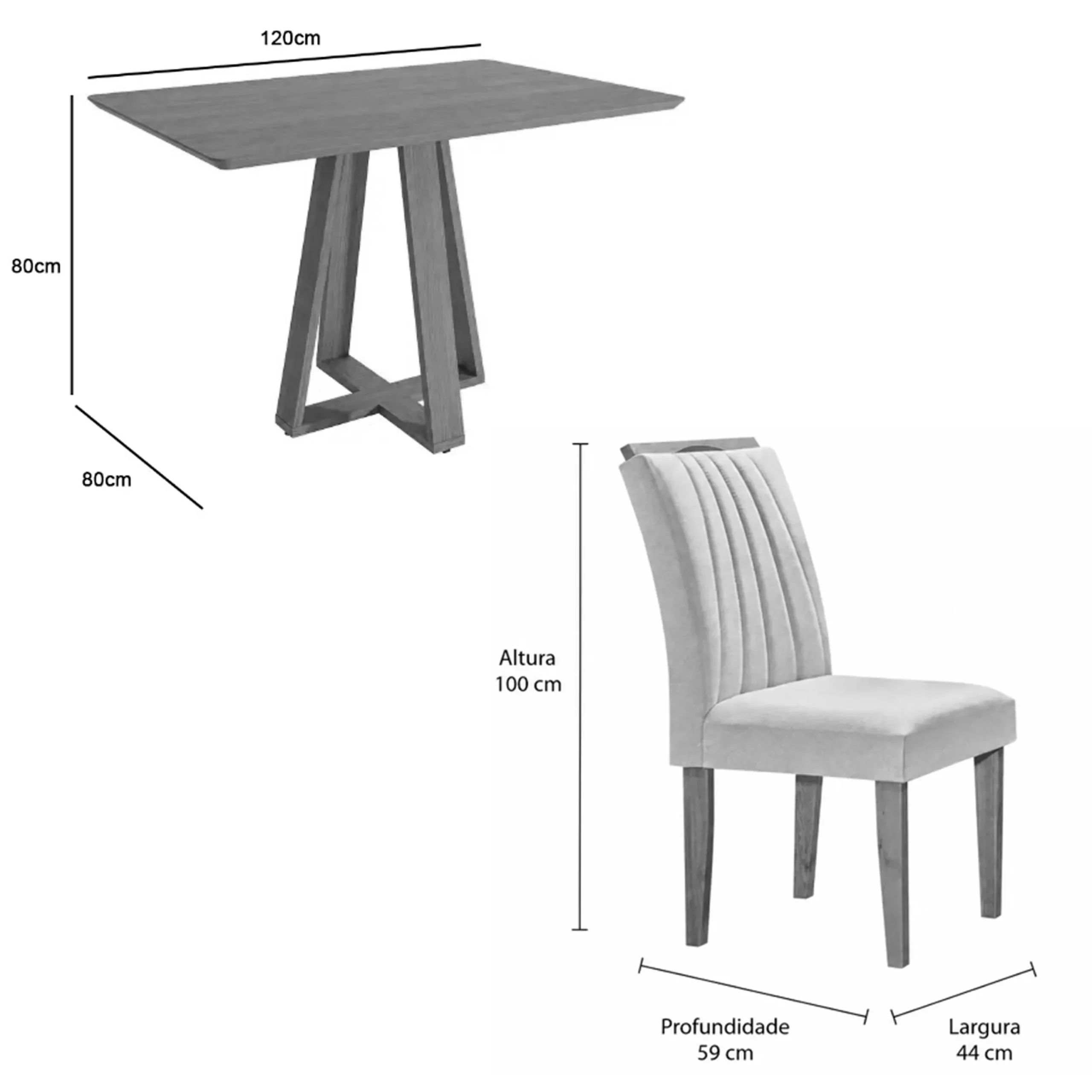Mesa de Jantar Pilar 120x80cm Sem Vidro com 4 Cadeiras Marselha em Veludo Estofadas Kappesberg - Imagem 2