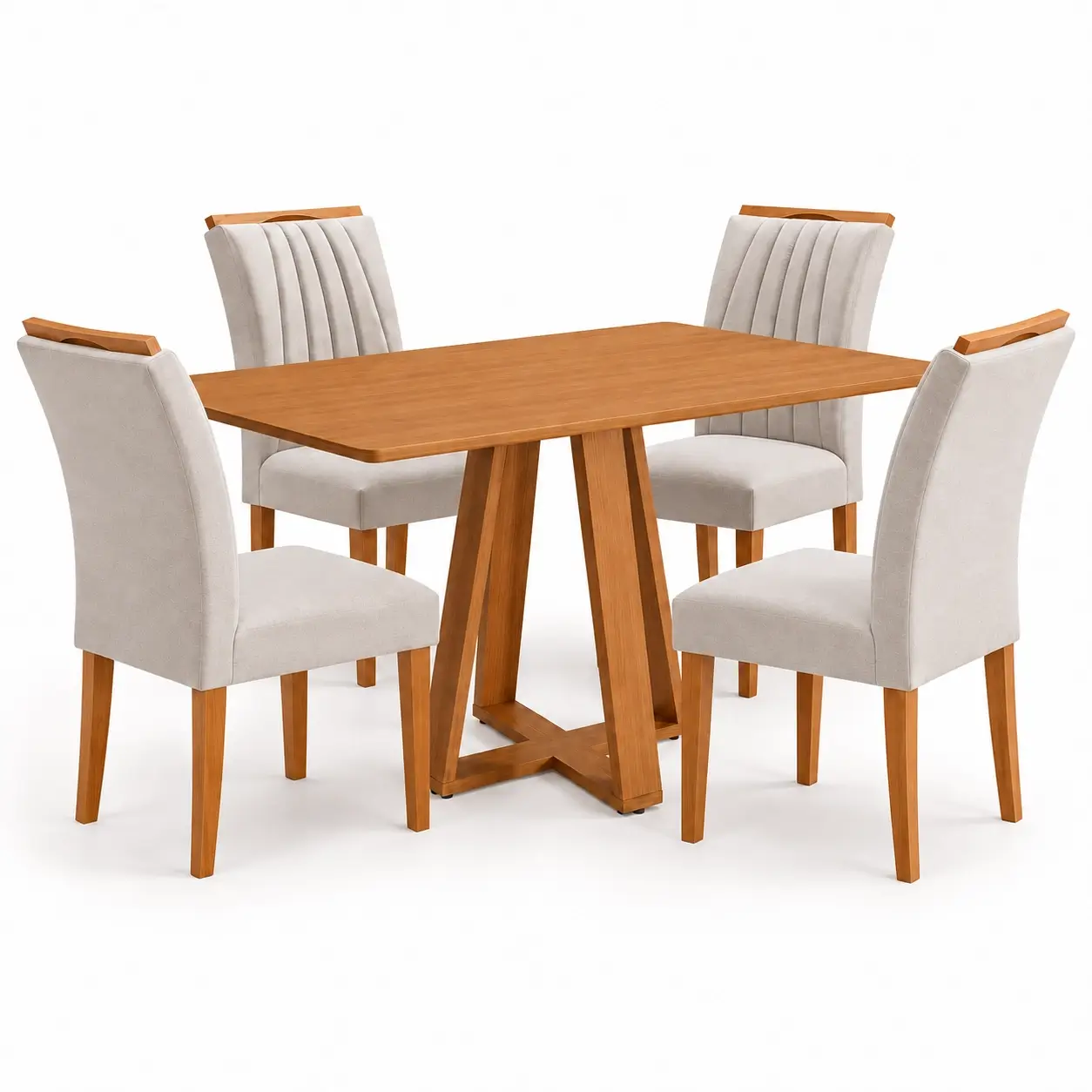 Mesa de Jantar Pilar 120x80cm Sem Vidro com 4 Cadeiras Marselha em Veludo Estofadas Kappesberg