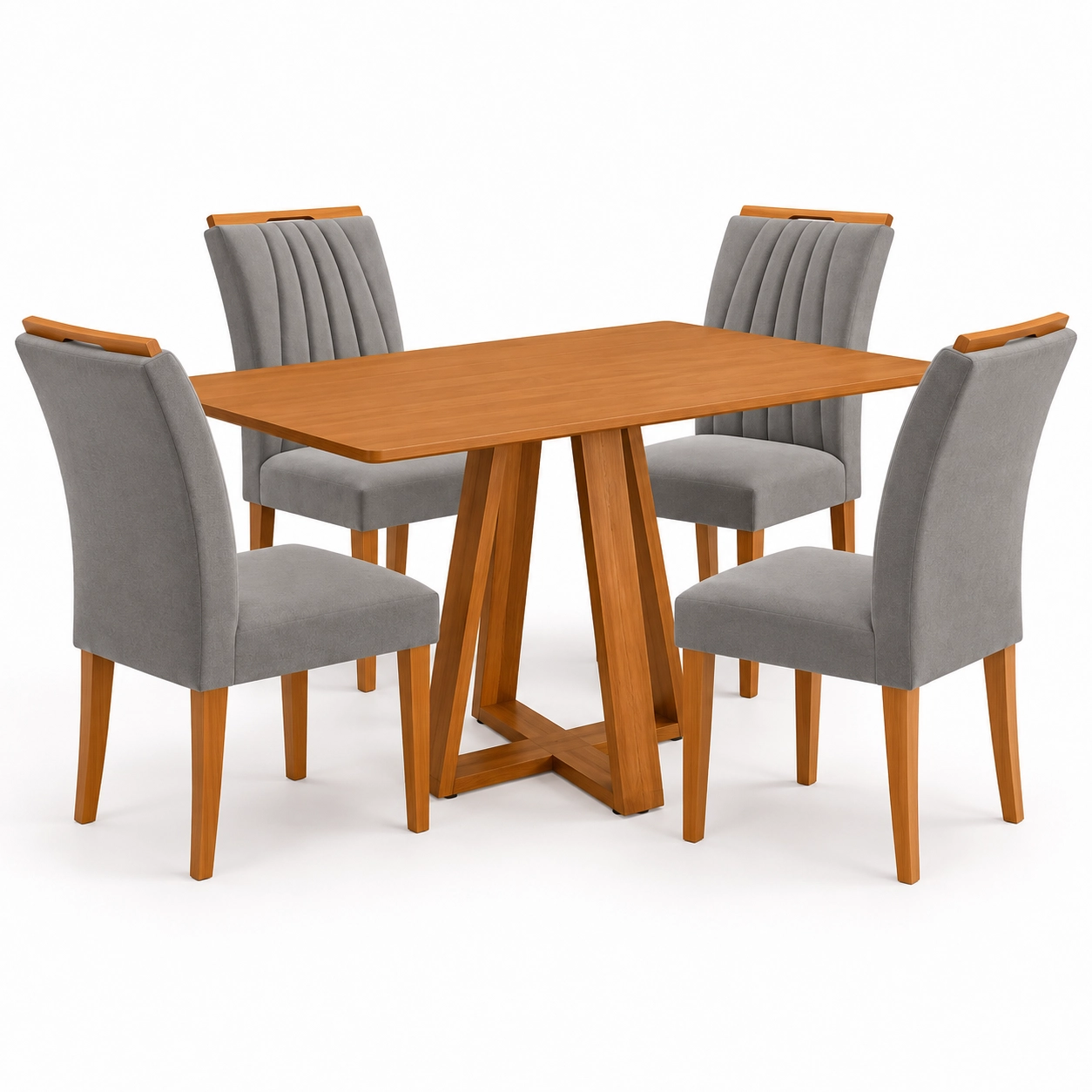Mesa de Jantar Pilar 120x80cm Sem Vidro com 4 Cadeiras Marselha em Veludo Estofadas Kappesberg - Imagem 4
