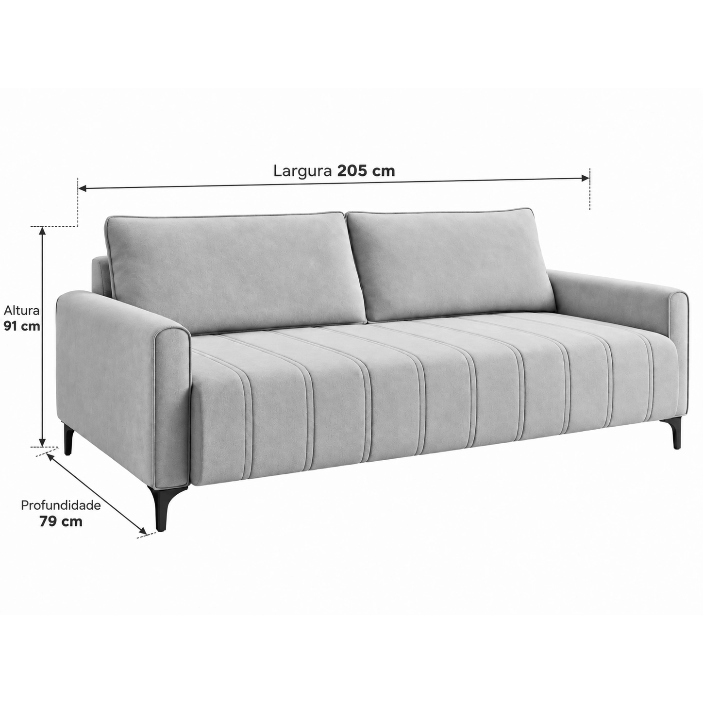Sofá Living Lion Nero em Linho 3 Lugares com Almofadas Soltas 205cm Viero - Imagem 2